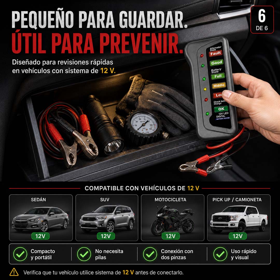 VoltCheck Pro - Probador de Batería y Alternador 12V