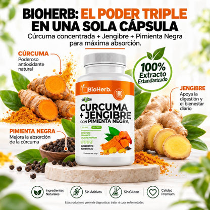 BioHerb - Cúrcuma, Jengibre y Pimienta Negra