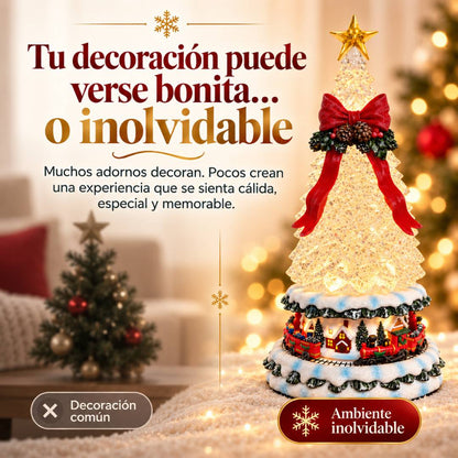 CrystalMagic Deluxe - Lámpara Navideña con Nieve Fluida y Tren Animado