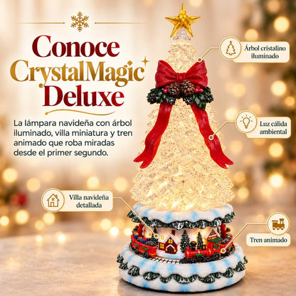CrystalMagic Deluxe - Lámpara Navideña con Nieve Fluida y Tren Animado