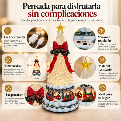 CrystalMagic Deluxe - Lámpara Navideña con Nieve Fluida y Tren Animado