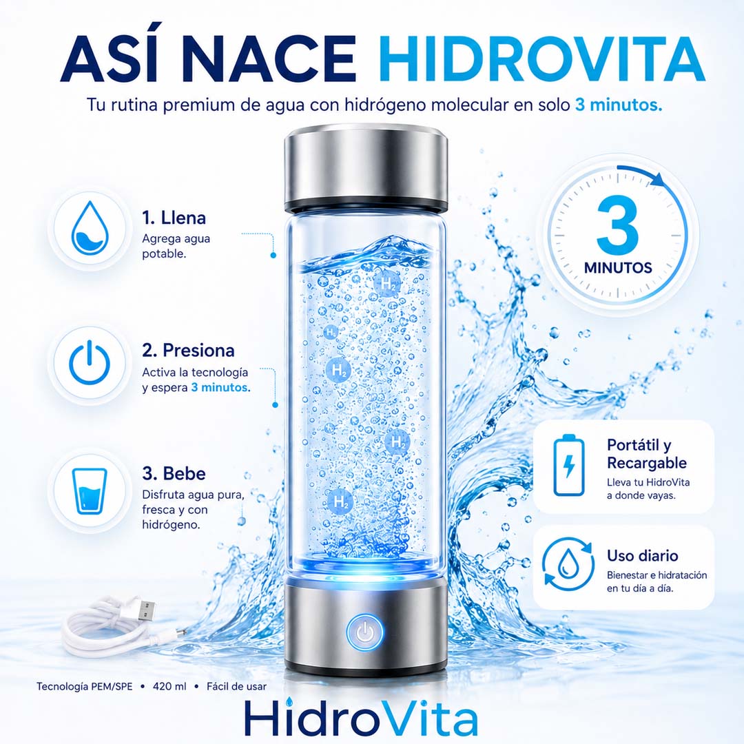 HidroVita - Botella Generadora de Agua Hidrogenada 420 ml