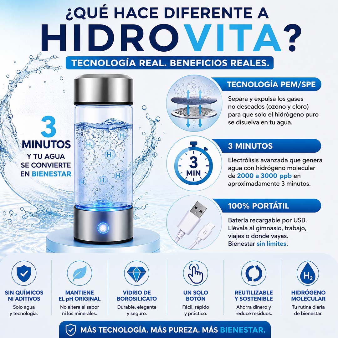 HidroVita - Botella Generadora de Agua Hidrogenada 420 ml