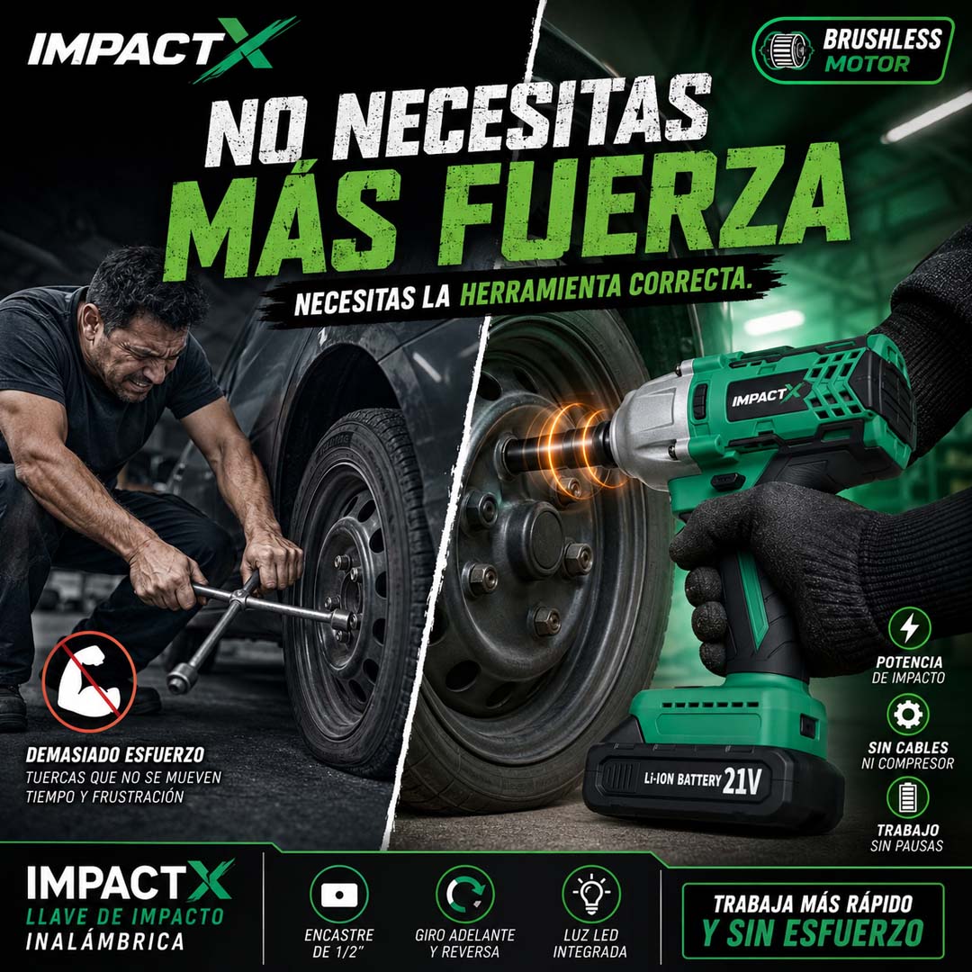 ImpactX - Llave de Impacto Inalámbrica con 2 Baterías