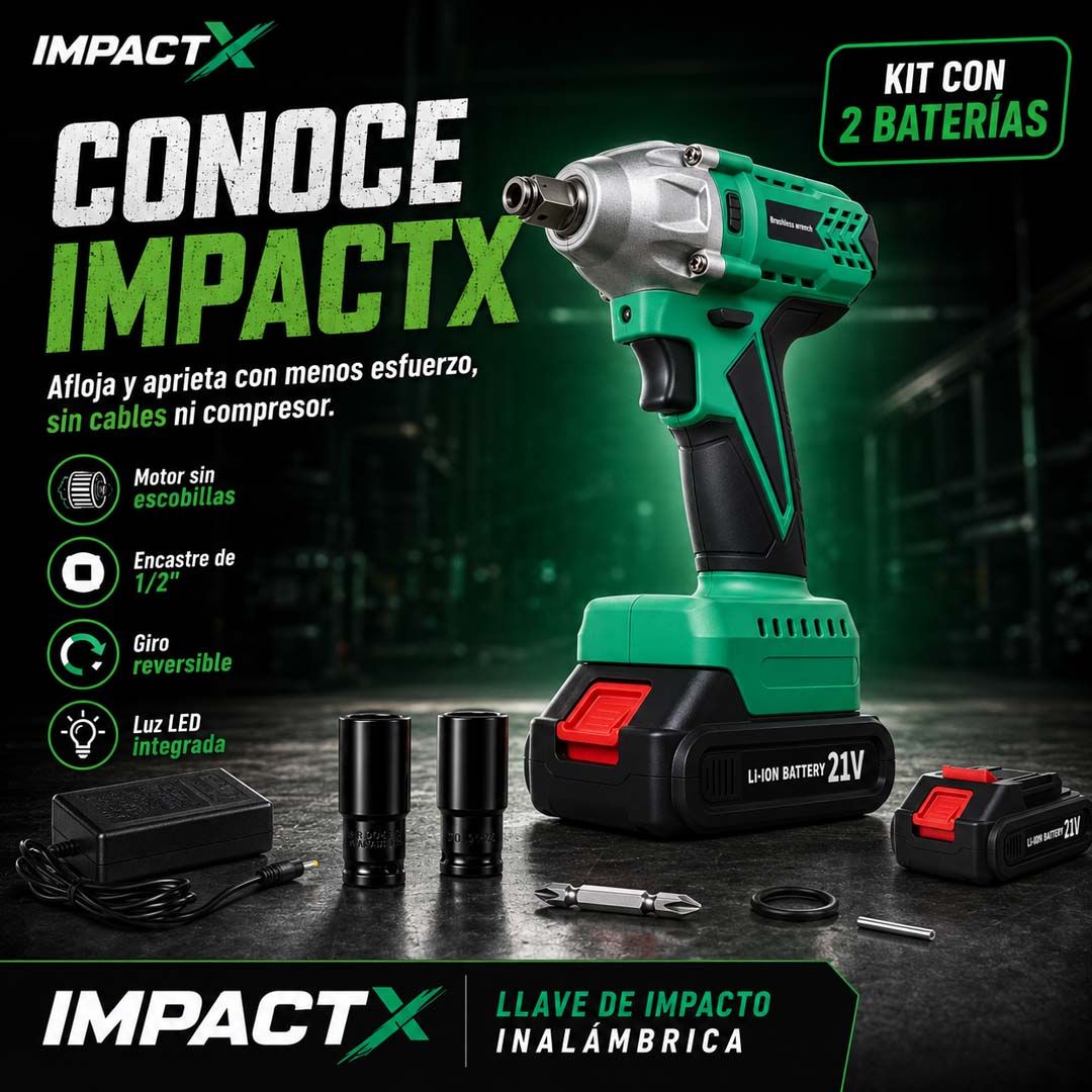 ImpactX - Llave de Impacto Inalámbrica con 2 Baterías
