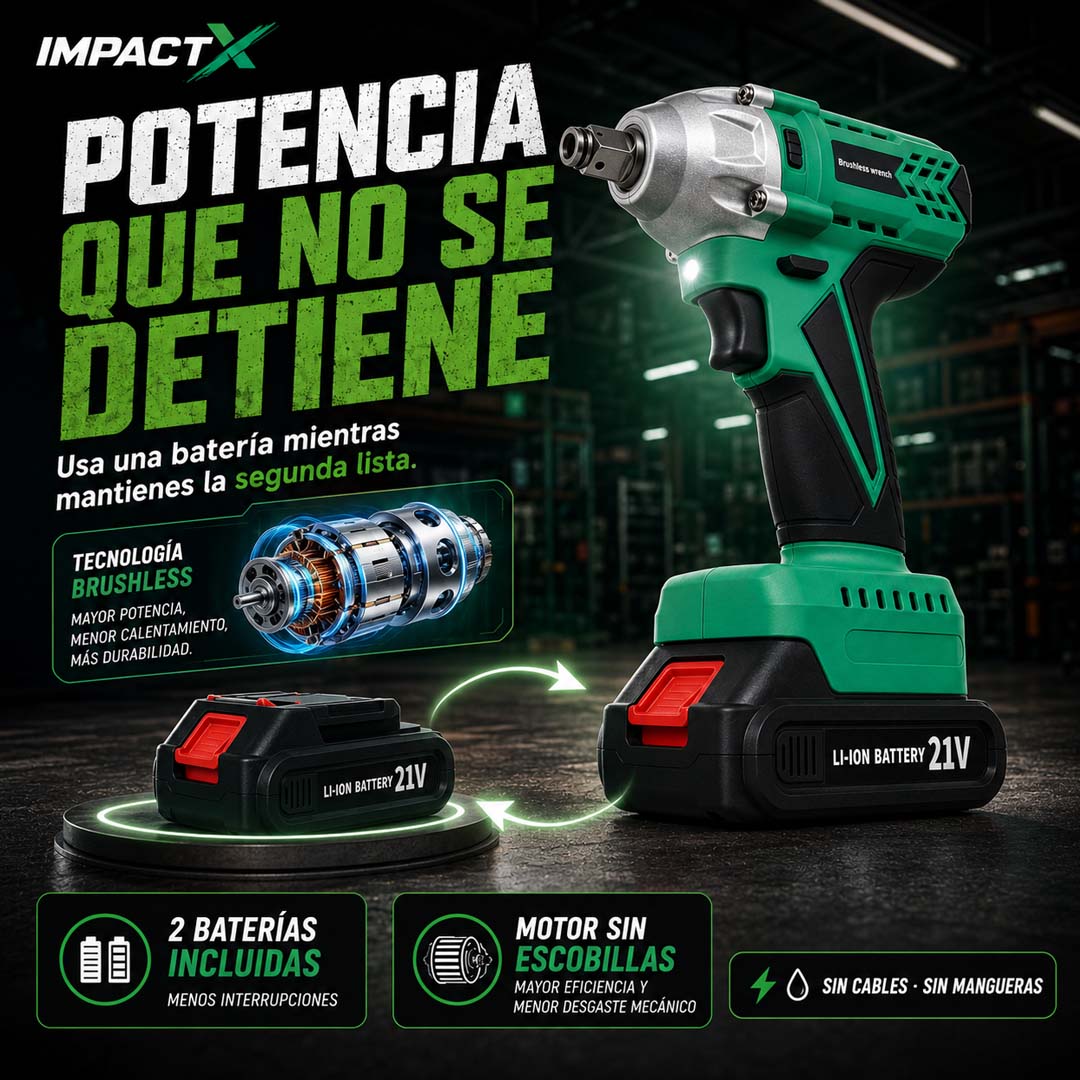 ImpactX - Llave de Impacto Inalámbrica con 2 Baterías