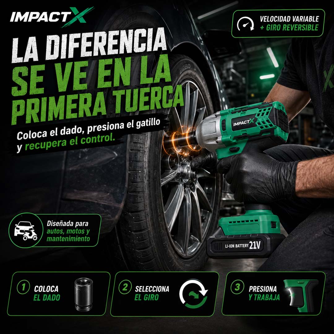 ImpactX - Llave de Impacto Inalámbrica con 2 Baterías