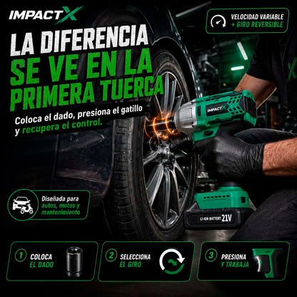 ImpactX - Llave de Impacto Inalámbrica con 2 Baterías