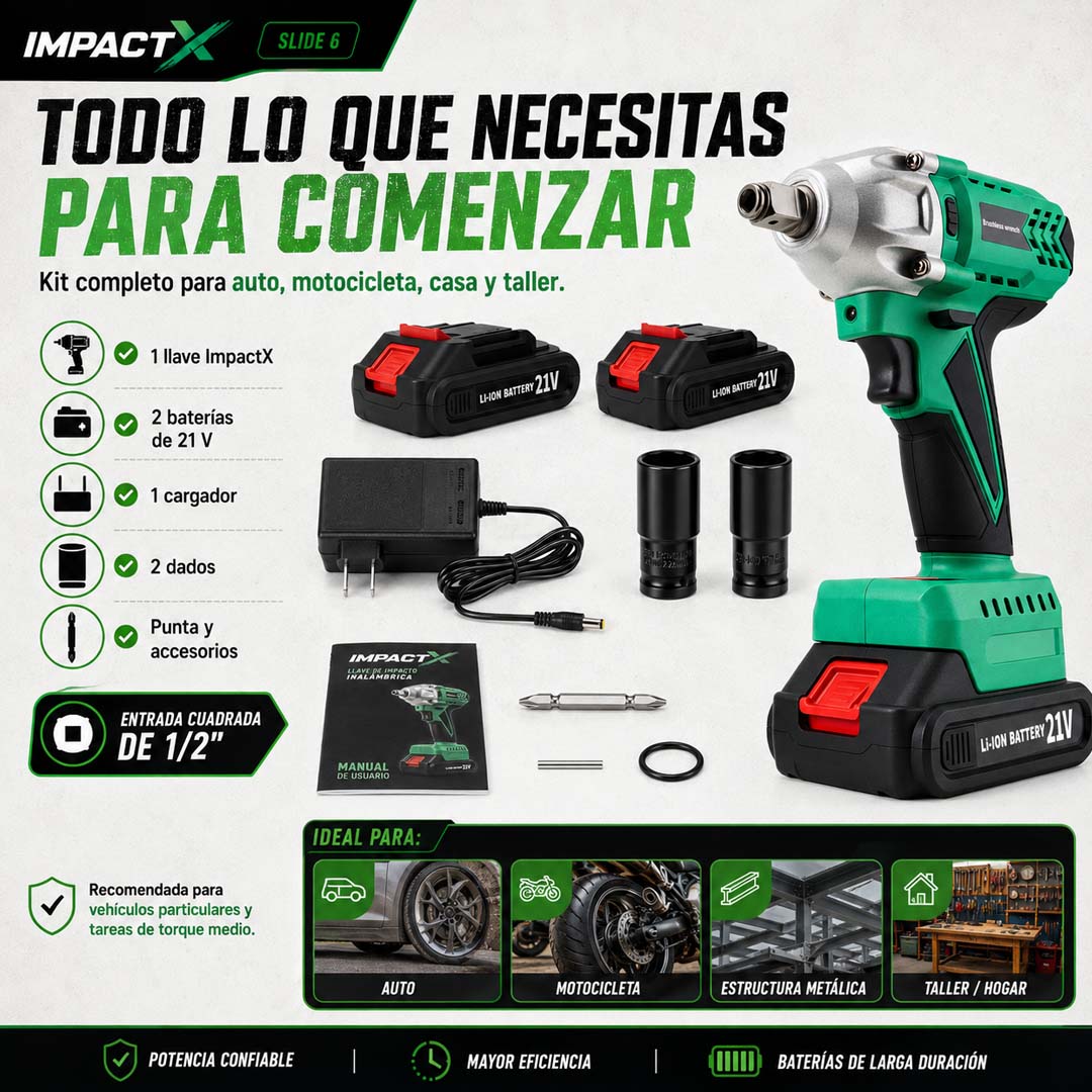 ImpactX - Llave de Impacto Inalámbrica con 2 Baterías