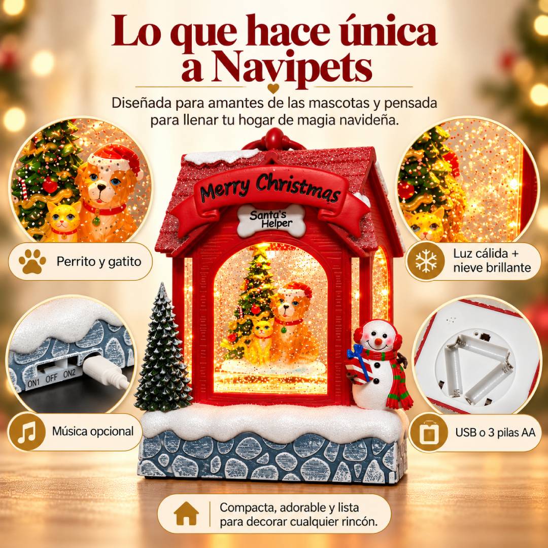 Navipets - Casita Navideña con Luz y Nieve