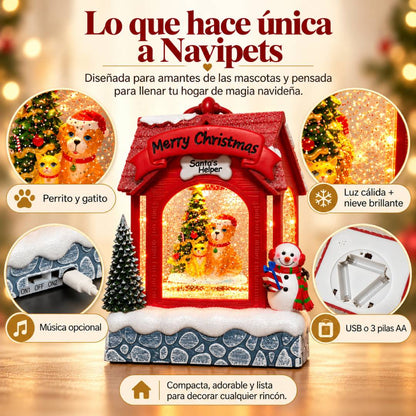 Navipets - Casita Navideña con Luz y Nieve