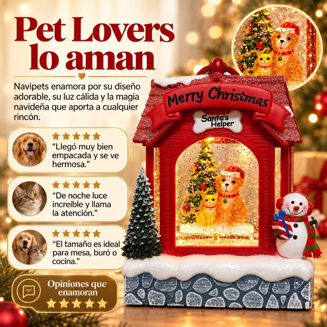 Navipets - Casita Navideña con Luz y Nieve