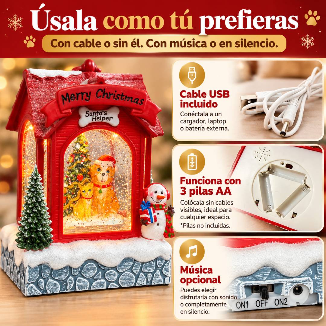 Navipets - Casita Navideña con Luz y Nieve