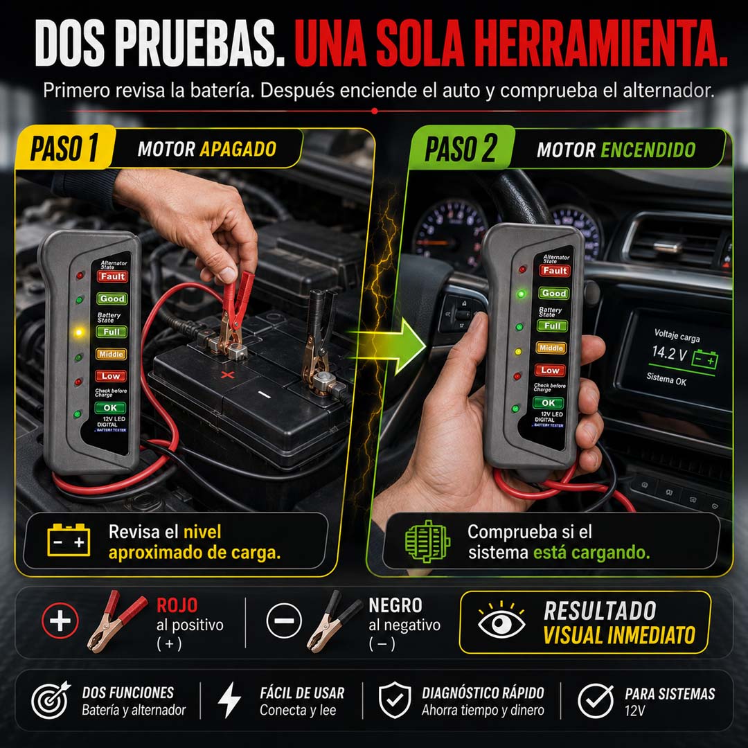 VoltCheck Pro - Probador de Batería y Alternador 12V