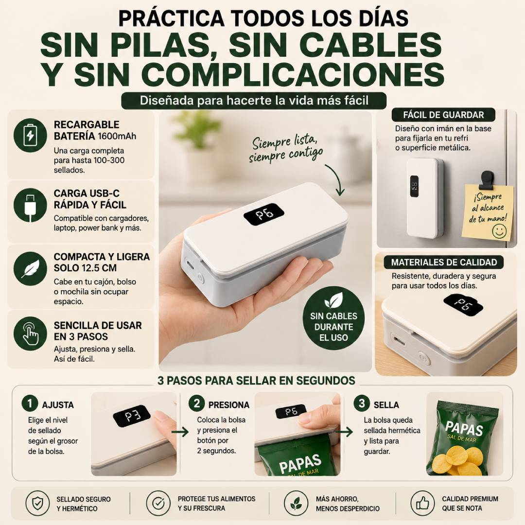 FreshSeal — Selladora Recargable de Bolsas